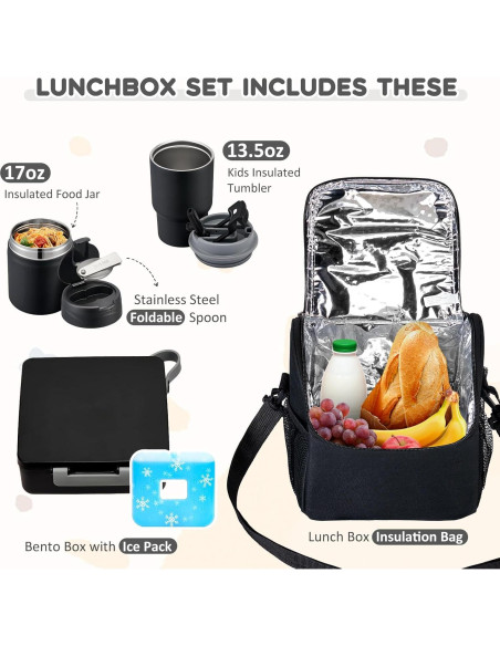 Juego de Almuerzo Pawtong: Caja Bento, Termo 500ml, Botella 400ml