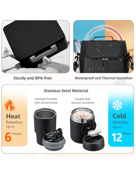 Juego de Almuerzo Pawtong: Caja Bento, Termo 500ml, Botella 400ml