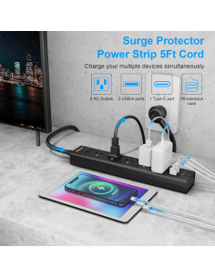 Regleta de Protección IECOPOWER 2 Paquetes 5 Salidas 3 USB 2