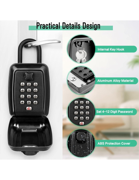 Caja de Llave con Combinación HUANLANG Impermeable 12 Dígitos
