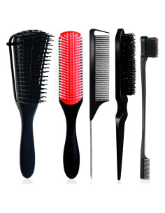 Juego de 5 Cepillos Desenredantes Nylon - Negro - 24.1x9.9cm