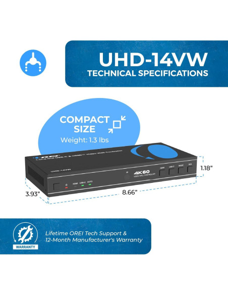 Controlador de Pared de Video OREI UHD-14VW 4K 60Hz 2x2