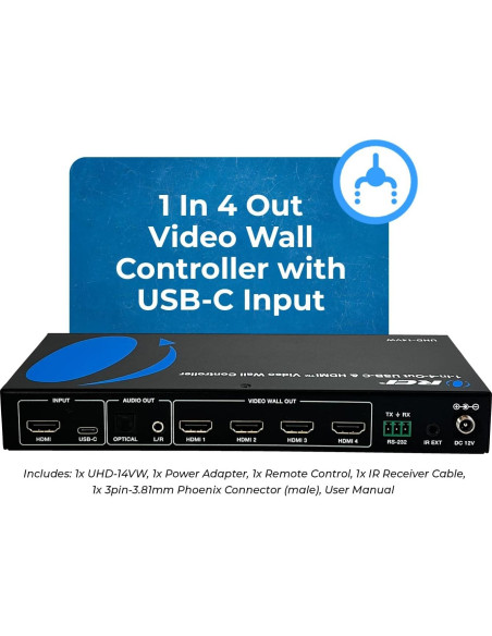 Controlador de Pared de Video OREI UHD-14VW 4K 60Hz 2x2