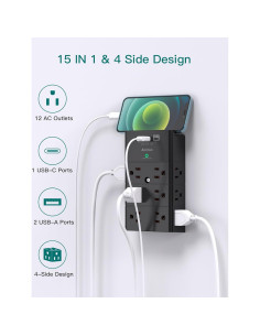 Multi Enchufe Protector de Sobretensión Addtam 12 Salidas USB 2