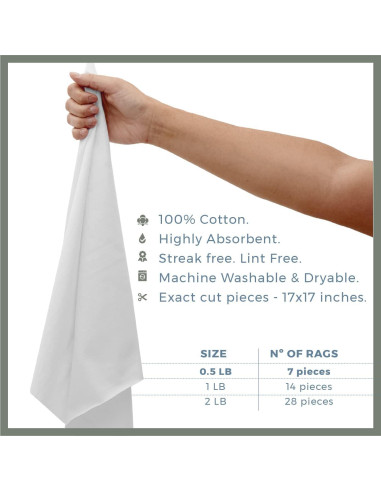 Toallas de Limpieza Valengo - 100% Algodón, Paquete de 7, 43x43cm