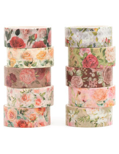 Set de 10 Rollos de Cinta Washi Floral Songdao 15mm x 2m