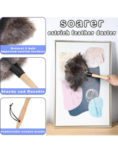 Plumero de Plumas de Avestruz Soarer 35.56 cm - Kit de Limpieza 2pcs 2