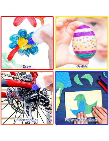 12 Botellas de Pegamento Hulless 60 mL Punta de Aguja Multicolor