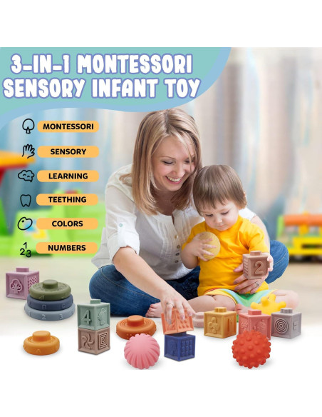 Juguetes Montessori Plunack 3 en 1 para Bebés 6-12 Meses