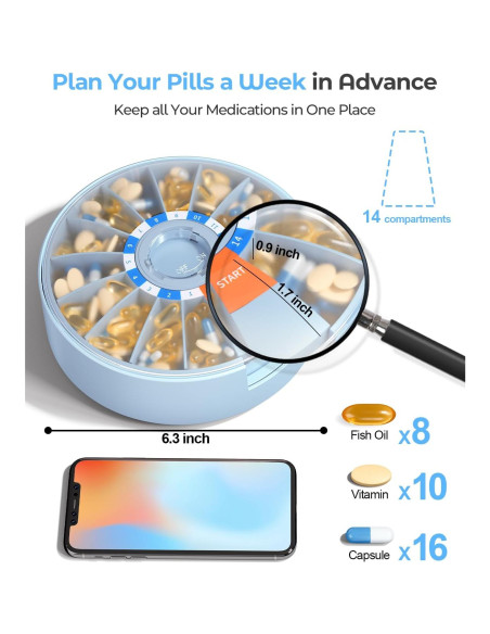Dispensador de Pastillas Daviky A-276 Azul, Organizador 14 Días Dispensador de Pastillas Daviky A-276 Azul, Organizador 14 Días