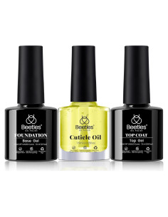 Conjunto Gel Base y Top Coat + Aceite Cutículas Beetles 3Pcs