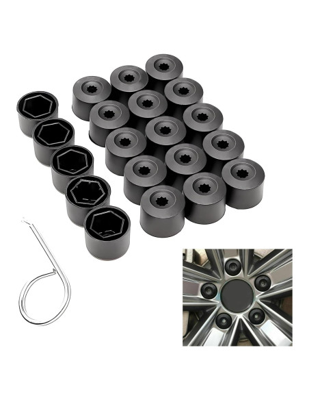 Cubiertas de Tuercas de Rueda vvag 17mm 20 Pcs Negro