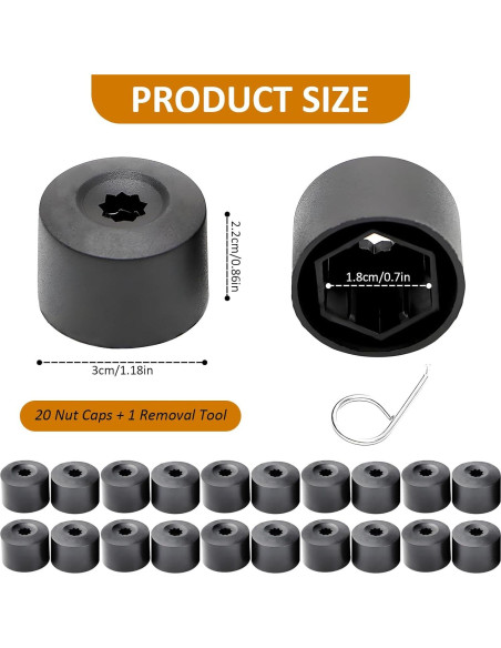Cubiertas de Tuercas de Rueda vvag 17mm 20 Pcs Negro