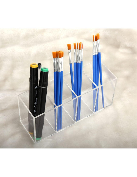 Soporte de Lápices Acrílico Ouskr 4 Compartimentos Transparente Soporte de Lápices Acrílico Ouskr 4 Compartimentos Transparente