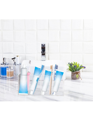 Soporte de Lápices Acrílico Ouskr 4 Compartimentos Transparente