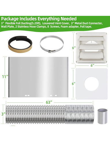 Kit de Ventilación para Secadora 3" JIANBENKJ Blanco