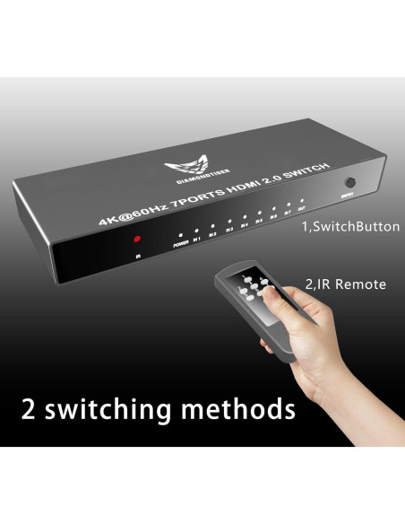 Conmutador HDMI 7 Puertos 4K@60Hz Aluminio Yunzuo Conmutador HDMI 7 Puertos 4K@60Hz Aluminio Yunzuo