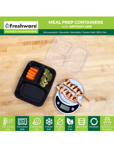 Contenedores de Comida Freshware 3 Compartimentos 710 ml 50 Pzas 2