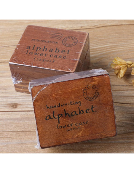 Set de Sellos de Letras Vintage DIYOMR - 28 Piezas Madera