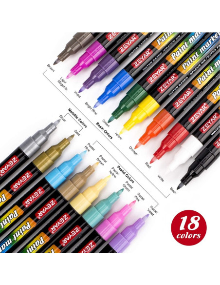 Lápiz de Pintura Acrílica ZEYAR 18 Colores Punta Extra Fina