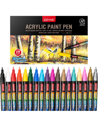 Lápiz de Pintura Acrílica ZEYAR 18 Colores Punta Extra Fina