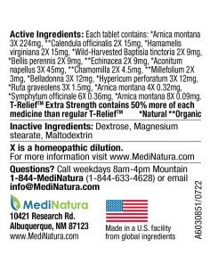 T-Relief Extra-Fuerza Arnica 100 Tabletas Alivio Natural Dolor 2