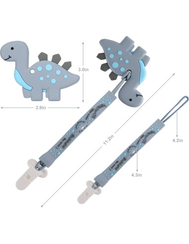 Chupete de Dinosaurio con Clip para Bebés - Silicona Grado Alimenticio