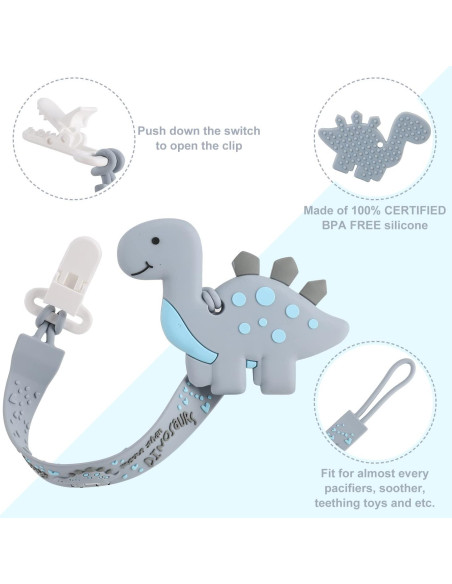 Chupete de Dinosaurio con Clip para Bebés - Silicona Grado Alimenticio