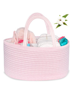 Organizador de Pañales ABenkle Rosa - Caddy de Algodón 35.6x22.1x18cm