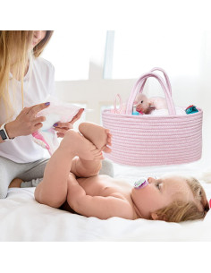 Organizador de Pañales ABenkle Rosa - Caddy de Algodón 35.6x22.1x18cm 2