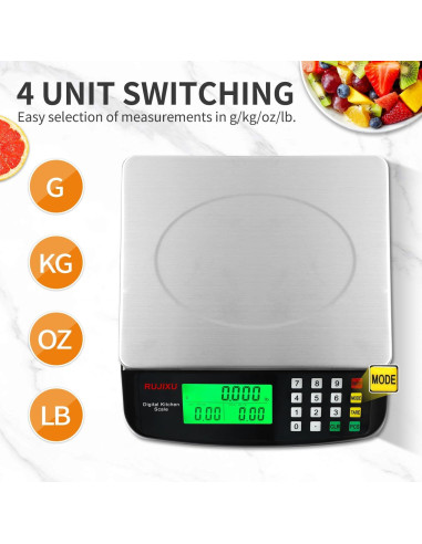 Escala de Cocina Digital Rujixu 30kg Acero Inoxidable LCD
