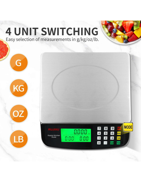 Escala de Cocina Digital Rujixu 30kg Acero Inoxidable LCD