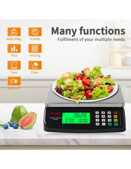 Escala de Cocina Digital Rujixu 30kg Acero Inoxidable LCD