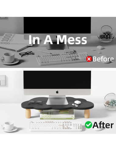 Soporte para Monitor AFOOYO de Madera Nube Negro - Organizador Multiusos
