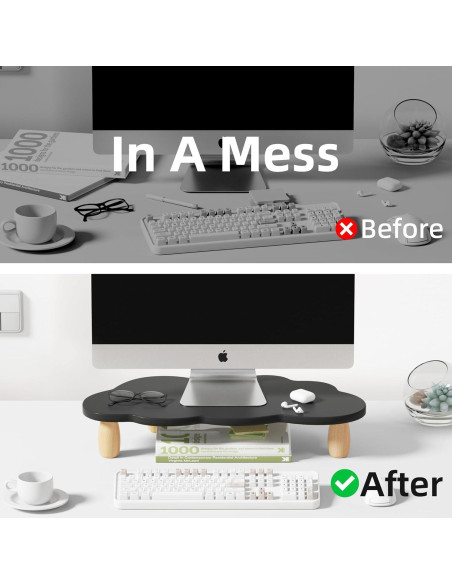 Soporte para Monitor AFOOYO de Madera Nube Negro - Organizador Multiusos Soporte para Monitor AFOOYO de Madera Nube Negro - Organizador Multiusos