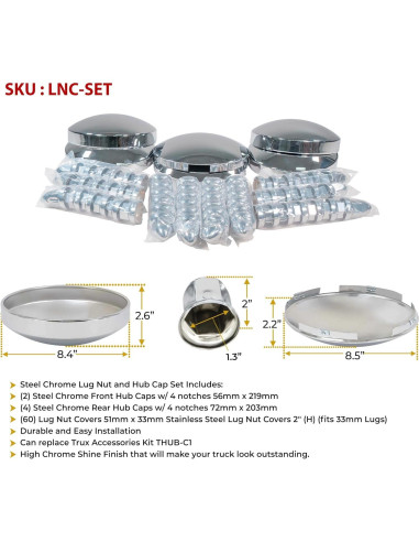 Juego de Cubiertas de Rueda Mytee Products Cromo Acero 22.5"