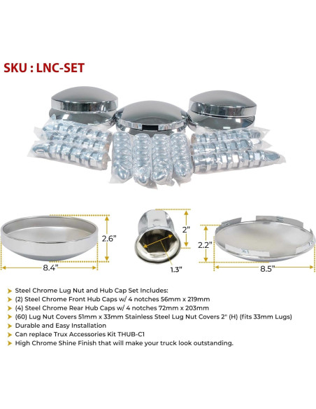 Juego de Cubiertas de Rueda Mytee Products Cromo Acero 22.5"