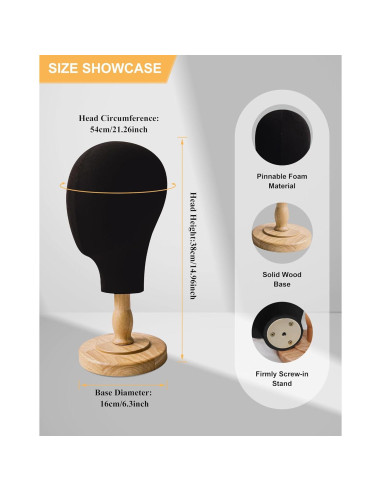 Cabeza de Maniquí Negra CHADWICK para Pelucas y Sombreros 38 cm