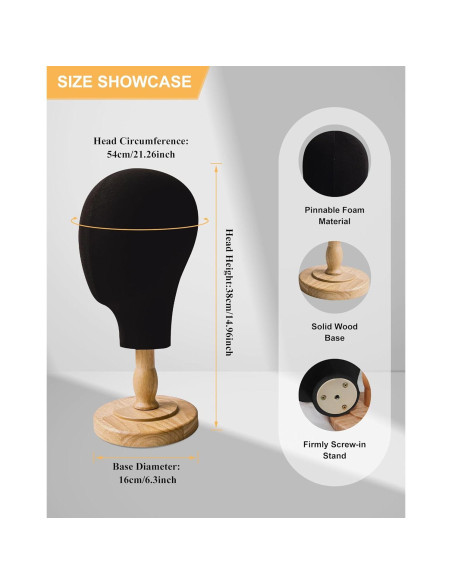 Cabeza de Maniquí Negra CHADWICK para Pelucas y Sombreros 38 cm