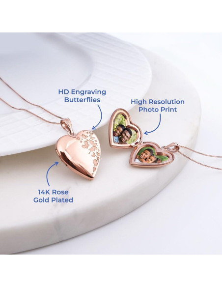 Collar Locket Corazón Personalizado Oro Rosa 1 Foto 1.9 cm Collar Locket Corazón Personalizado Oro Rosa 1 Foto 1.9 cm