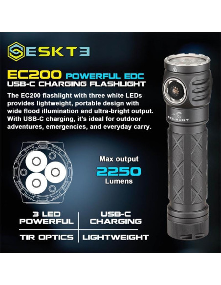 Linterna LED Recargable SKILHUNT EC200 2250 Lúmenes USB-C Linterna LED Recargable SKILHUNT EC200 2250 Lúmenes USB-C