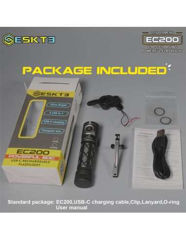 Linterna LED Recargable SKILHUNT EC200 2250 Lúmenes USB-C