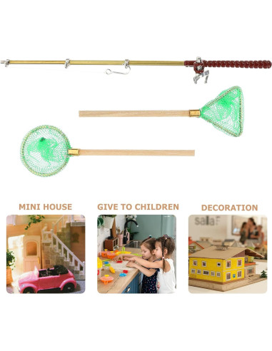 Juego de Caña de Pesca Miniatura y Red Toddmomy Azul-Cielo