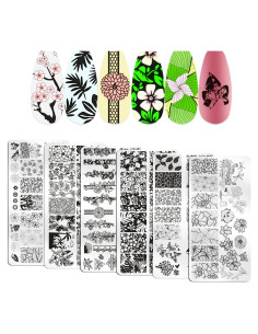 Kit de Estampado de Uñas Wokoto 6 Placas Flores Acero Inoxidable