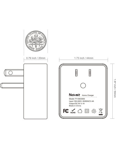 Cargador de pared USB Nekmit Slim 2 Puertos 12W Negro