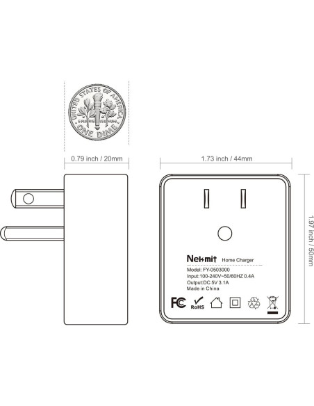 Cargador de pared USB Nekmit Slim 2 Puertos 12W Negro