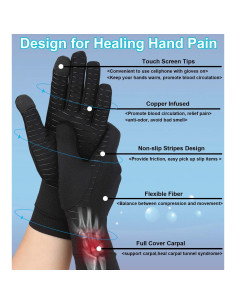 Guantes de Artritis de Cobre Kecartu - Compresión Dedos Completos 2