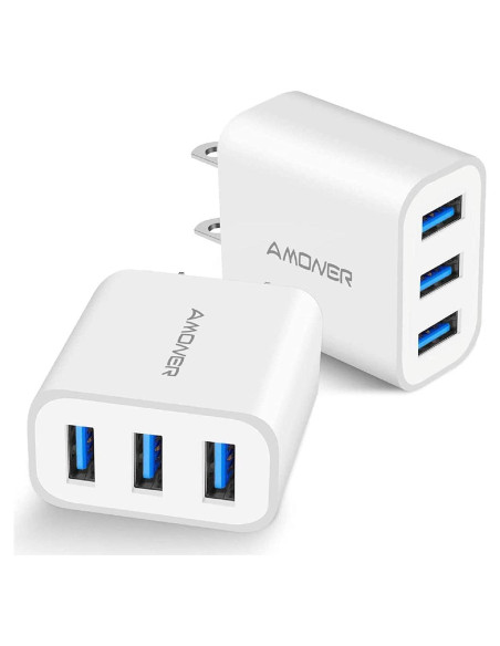 Cargador de Pared USB Amoner 15W 3 Puertos Carga Rápida