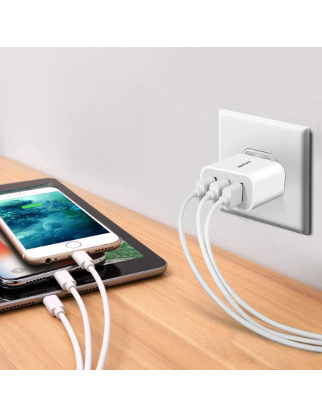 Cargador de Pared USB Amoner 15W 3 Puertos Carga Rápida