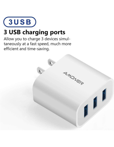 Cargador de Pared USB Amoner 15W 3 Puertos Carga Rápida